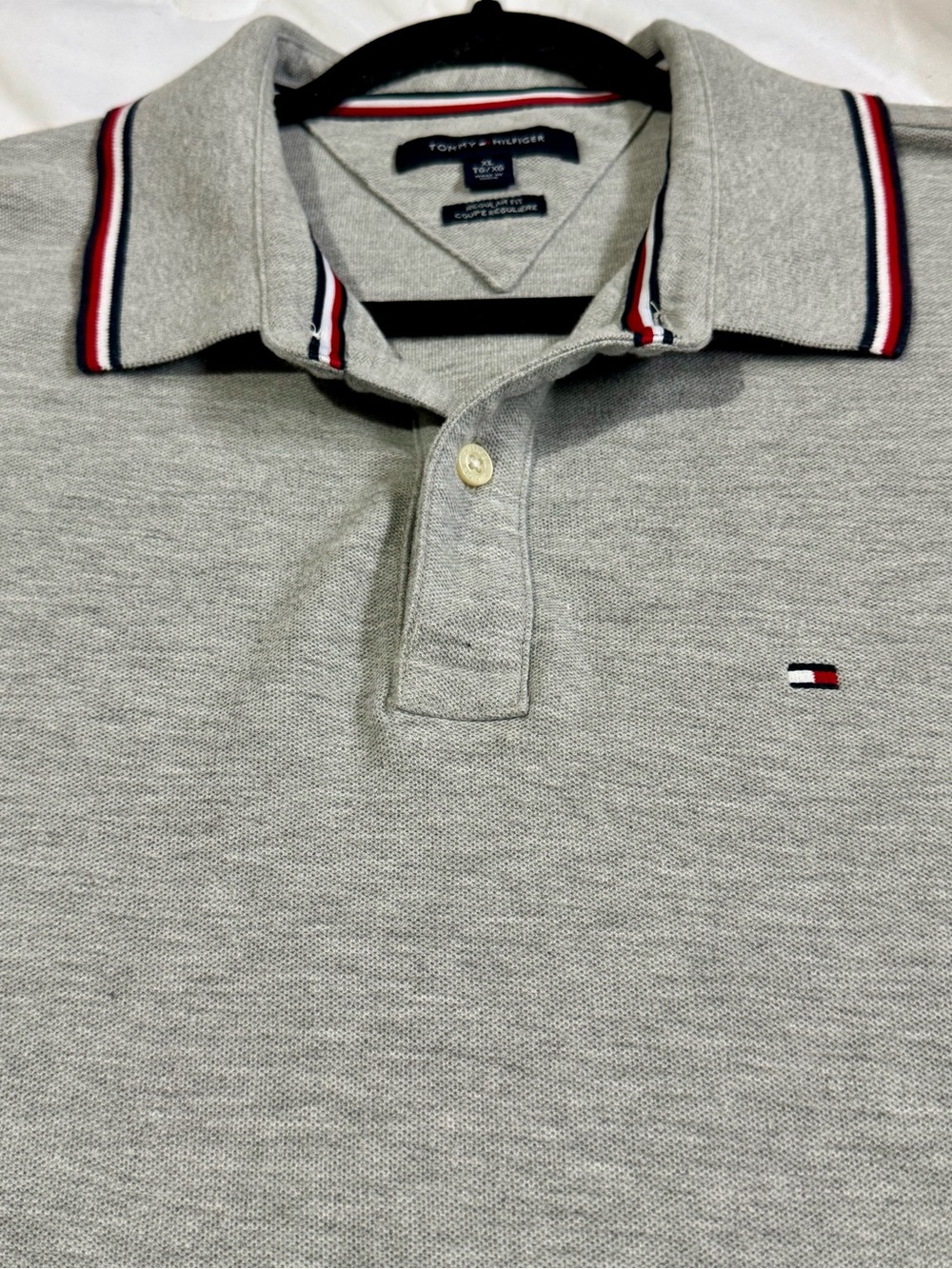 Tommy Hilfiger Light Gray Polo with Red-White-Blue Trim